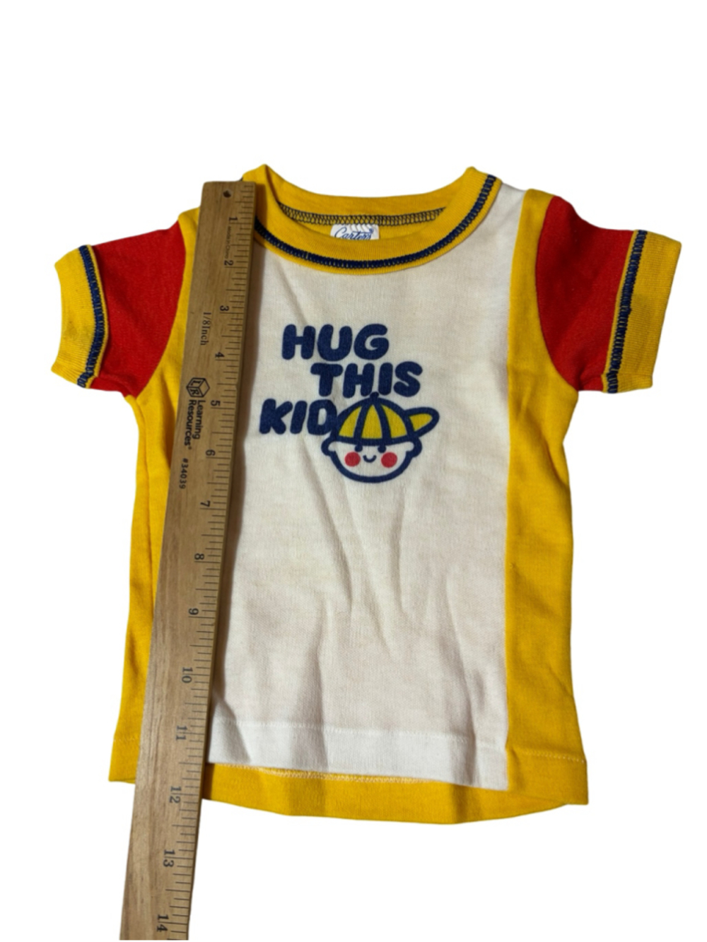 Vintage Carter’s Made in USA Hug This Kid Ringer Tee 18M Retro 70s Baby - Picture 3 of 5